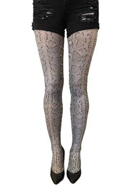 Gray Snake Patterned Tights For Women